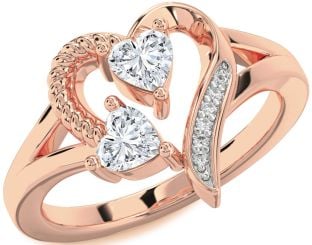 Diamond Rose Gold Two Heart Ring