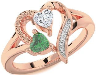 Diamond Rose Gold Silver Two Heart Promise Ring