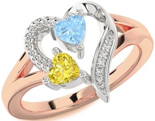 Diamond Rose Gold Silver Two Heart Promise Ring