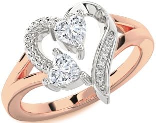 Diamond White Rose Gold Two Heart Ring