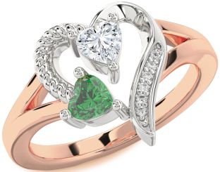 Diamond Rose Gold Silver Two Heart Promise Ring