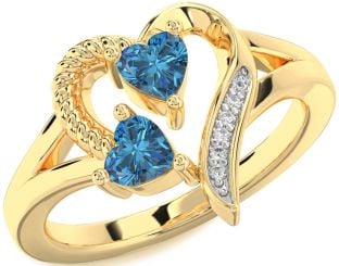 Blue Diamond Gold Two Heart Ring