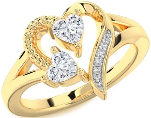 Diamond Gold Two Heart Ring
