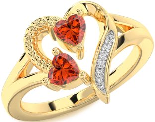 Diamond Fire Opal Gold Silver Two Heart Ring