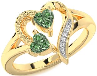 Green Diamond Gold Two Heart Ring