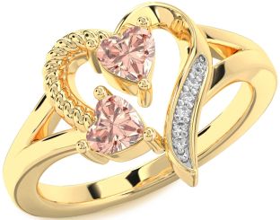 Diamond Morganite Gold Silver Two Heart Ring