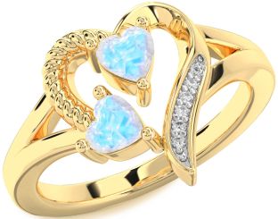 Diamond Moonstone Gold Silver Two Heart Ring