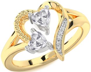 Salt & Pepper Diamond Gold Two Heart Ring