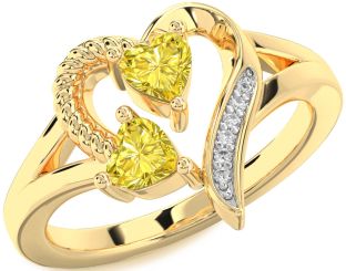 Yellow Diamond Gold Two Heart Ring