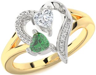 Diamond Gold Silver Two Heart Promise Ring
