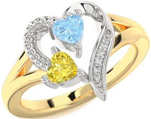 Diamond Gold Silver Two Heart Promise Ring