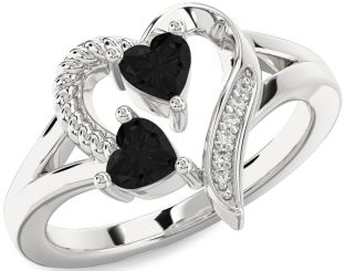 Black Diamond Silver Two Heart Ring