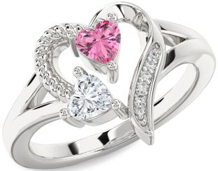Diamond Silver Two Heart Promise Ring