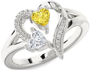 Diamond Silver Two Heart Promise Ring