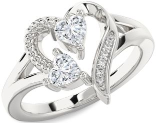 Diamond Silver Two Heart Ring