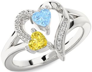 Diamond Silver Two Heart Promise Ring