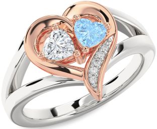 Diamond Silver & 10K Rose Gold Two Heart Promise Ring