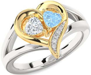 Diamond Silver & 10K gold Two Heart Promise Ring