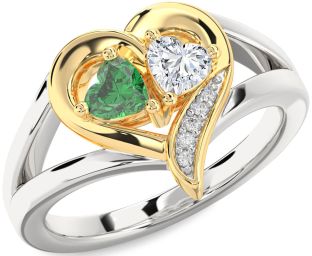 Diamond Gold Silver Two Heart Promise Ring