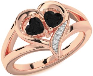 Black Diamond Rose Gold Two Heart Ring