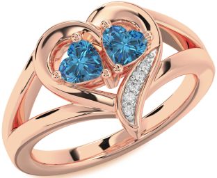 Blue Diamond Rose Gold Two Heart Ring