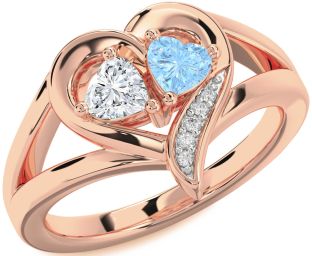 Diamond Rose Gold Silver Two Heart Promise Ring