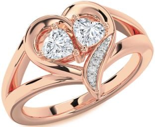 Diamond Rose Gold Two Heart Ring