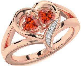 Diamond Fire Opal Rose Gold Two Heart Ring
