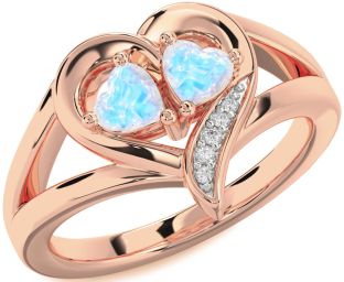 Diamond Moonstone Rose Gold Two Heart Ring