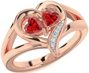 Diamond Emerald Rose Gold Two Heart Birthstone Ring