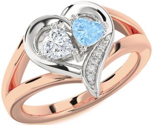Diamond Rose Gold Silver Two Heart Promise Ring