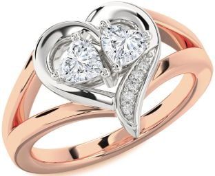 Diamond White Rose Gold Two Heart Ring