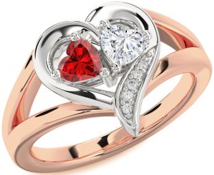 Diamond Emerald White Rose Gold Two Heart Birthstone Ring