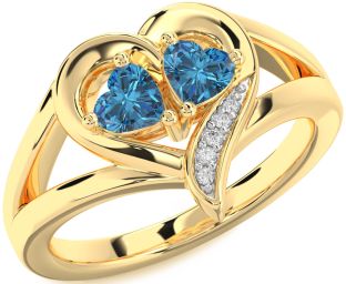 Blue Diamond Gold Two Heart Ring