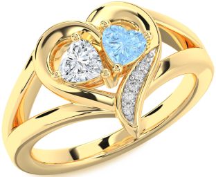 Diamond Gold Silver Two Heart Promise Ring