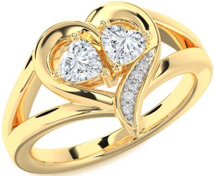 Diamond Gold Two Heart Ring