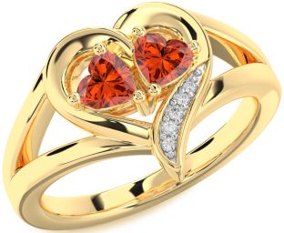 Diamond Fire Opal Gold Two Heart Ring