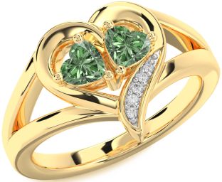 Green Diamond Gold Two Heart Ring