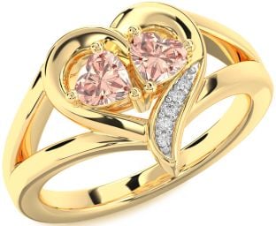 Diamond Morganite Gold Silver Two Heart Ring