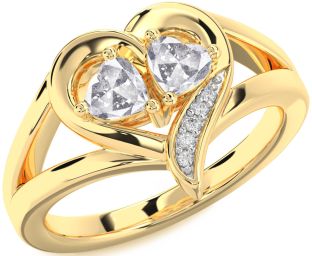 Salt & Pepper Diamond Gold Two Heart Ring