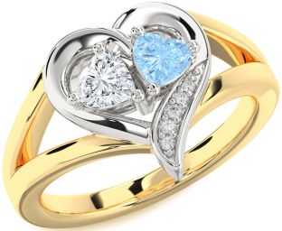 Diamond Gold Silver Two Heart Promise Ring