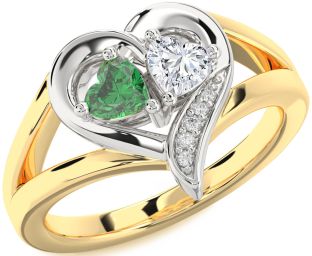 Diamond Gold Silver Two Heart Promise Ring