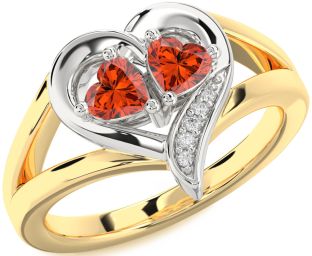 Diamond Fire Opal Gold Silver Two Heart Ring