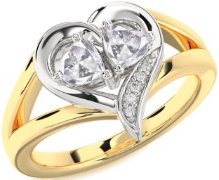 Salt & Pepper Diamond Gold Silver Two Heart Ring