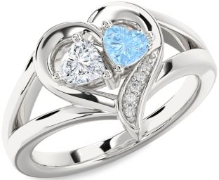 Diamond Silver Two Heart Promise Ring
