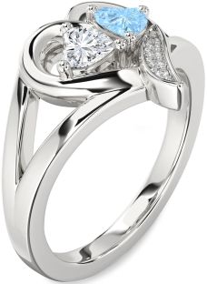 Diamond Silver Two Heart Promise Ring