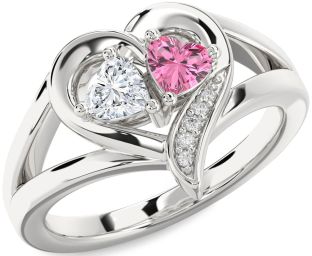 Diamond Silver Two Heart Promise Ring