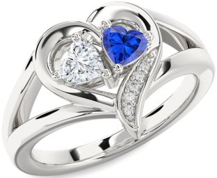 Diamond Silver Two Heart Promise Ring