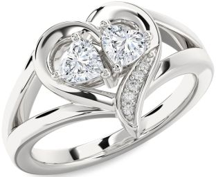 Diamond Silver Two Heart Ring
