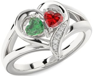 Diamond Silver Two Heart Promise Ring